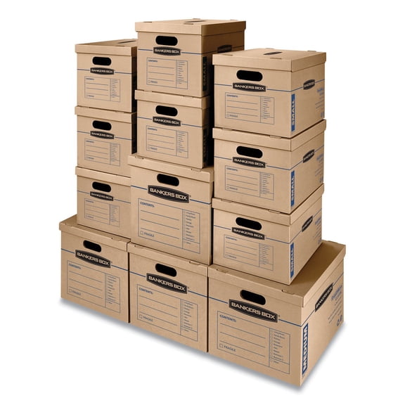 Bankers Box 7716401 SmoothMove Classic Moving/Storage Boxes - Small/Medium, Brown/Blue (12/Carton)