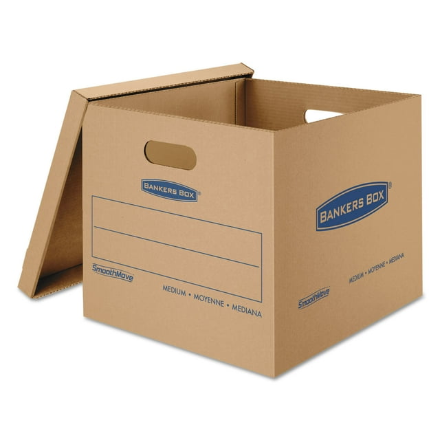 Bankers Box "7717201" Smoothmove Classic Medium Moving Boxes, 18l X 15w X 14h, Kraft/blue, 8/carton