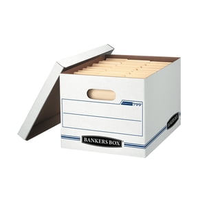 Bankers Box Basic Duty Letter/Legal File Storage Box with Lids, 10 Pack, White Corrugate Cardboard
