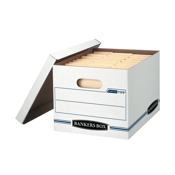 Bankers Box Basic Duty Letter/Legal File Storage Box with Lids, 10 Pack, White Corrugate Cardboard