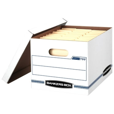 Bankers Box Basic Duty Letter/Legal File Storage Box with Lids, 10 Pack, White Corrugate Cardboard