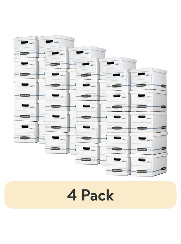 (4 pack) Bankers Box Basic Duty Letter/Legal File Storage Box with Lids, 10 Pack, White