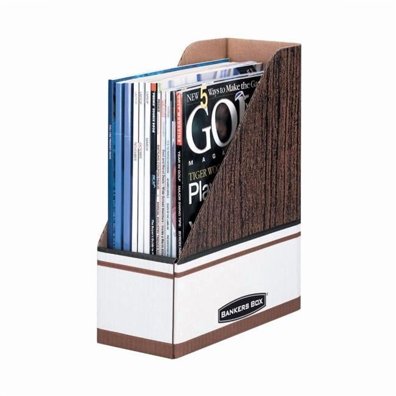 Bankers Box Corrugated Magazine File Holder, Brown Woodgrain - 4.5 x 12 x 9.63 In.