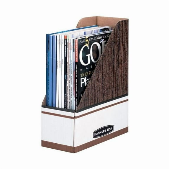 Bankers Box Corrugated Magazine File Holder, Brown Woodgrain - 4.5 x 12 x 9.63 In.