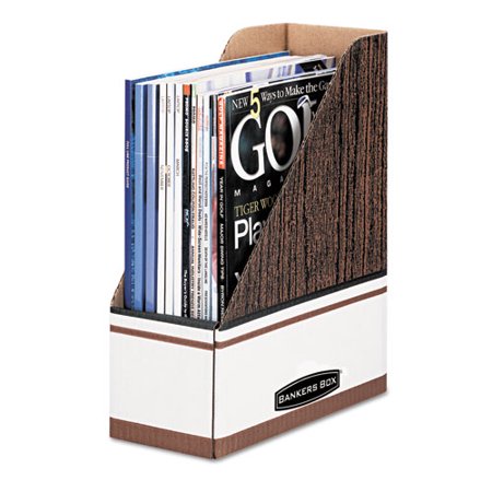 Bankers Box Corrugated Cardboard Magazine File, 4" x 9" x 11-1/2", Wood Grain, 12/Carton