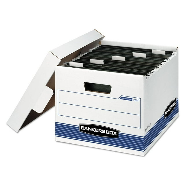 Bankers Box Office File Storage Box, White/Blue Cardboard, Letter Size ...