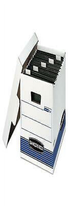 Bankers Box 4-Pack HANG'N'STOR Medium-Duty File Storage Boxes - FastFold Assembly, Lift-Off Lid, Letter Size, White/Blue
