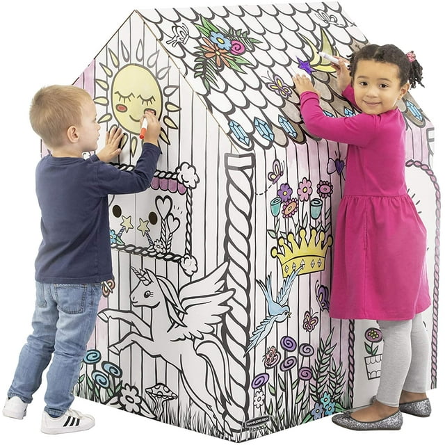 Bankers Box Unicorn Indoor Playhouse for Children Colorable Cardboard