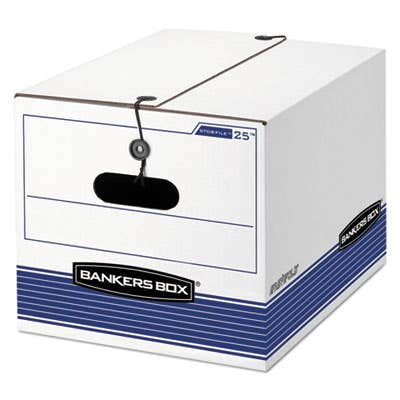 White and Blue Corrugated Paper Storage Box with Tie Closure