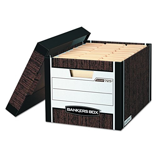 Heavy-Duty Woodgrain File Storage Box with Lid, 12 Pack
