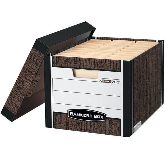 Bankers Box R-Kive Heavy-Duty Storage Boxes, 12.75x16.5x10.38", Woodgrain, 4/Carton