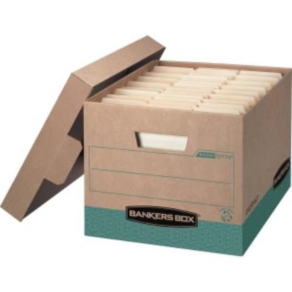 Bankers Box R Kive Fastfold Baa Compliant Heavy-Duty Storage Boxes with Locking Lift-Off Lids and Built-in Handles, Letter/legal Size, 15d x 12in x 10in, 100% Recycled, Kraft/green, Case of 12
