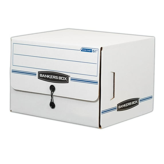Bankers Box Side-Tab File Storage Box Letter 15-1/4 x 13-1/2 x 10-3/4 White/Blue 12/CT 00061