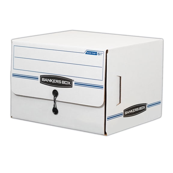 Bankers Box Side-Tab File Storage Box Letter 15-1/4 x 13-1/2 x 10-3/4 White/Blue 12/CT 00061