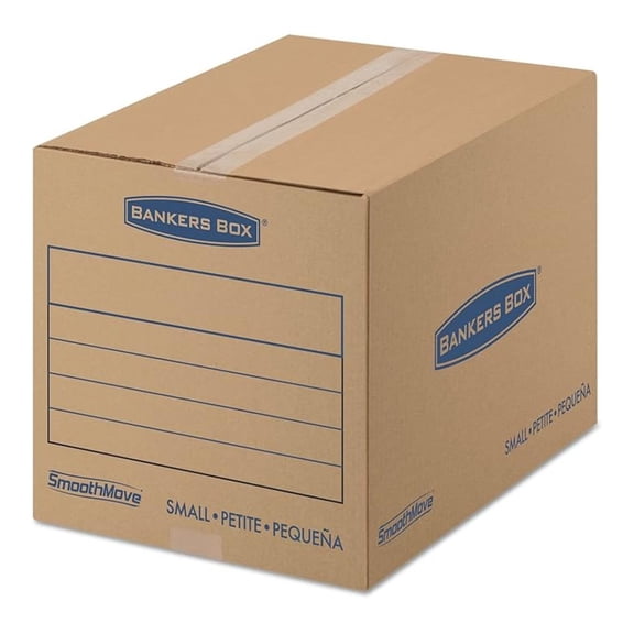 Bankers Box SmoothMove Basic Moving Boxes, Regular Slotted Container (RSC), Small, 12" x 16" x 12", Brown/Blue, 25/Bundle
