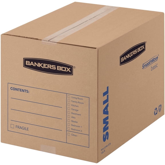 Bankers Box SmoothMove Basic Moving Boxes, Small, Kraft, Black, 25 / Carton (Quantity)