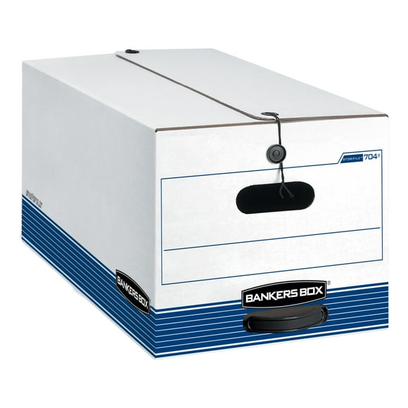 Bankers Box Stor/File 60% Recycled Storage Boxes, String & Button, 24" x 12" x 10", Letter, White/Blue, Pack Of 3