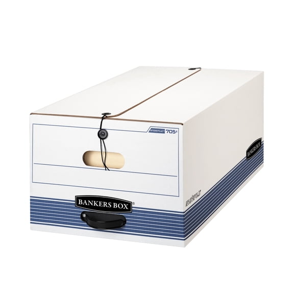 Bankers Box Stor/File 60% Recycled Storage Boxes, String & Button, 24" x 15" x 10", Legal, White/Blue, Pack Of 12