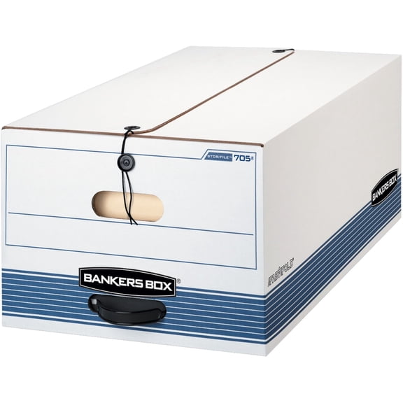 Bankers Box Stor/File 60% Recycled Storage Boxes, String & Button, 24" x 15" x 10", Legal, White/Blue, Pack Of 12