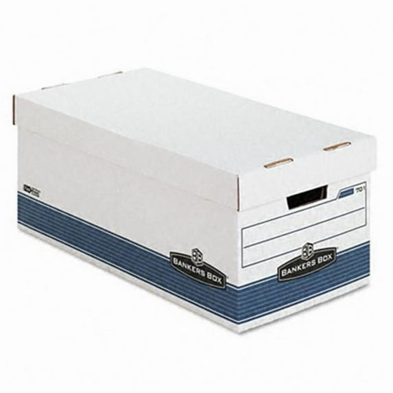 Bankers Box Stor/File Storage Box- Letter- Locking Lid- White/Blue- 4/Carton