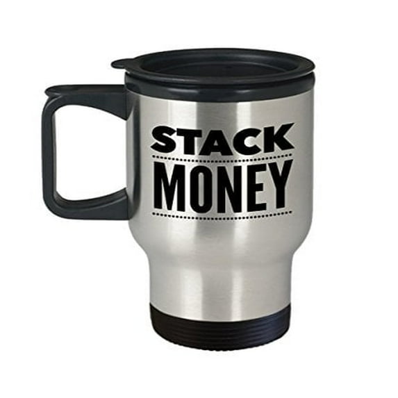 Banking Coffee Mug - Stacked Money - Gift For Bank Teller - 14 oz Stainless Steel Travel Cup