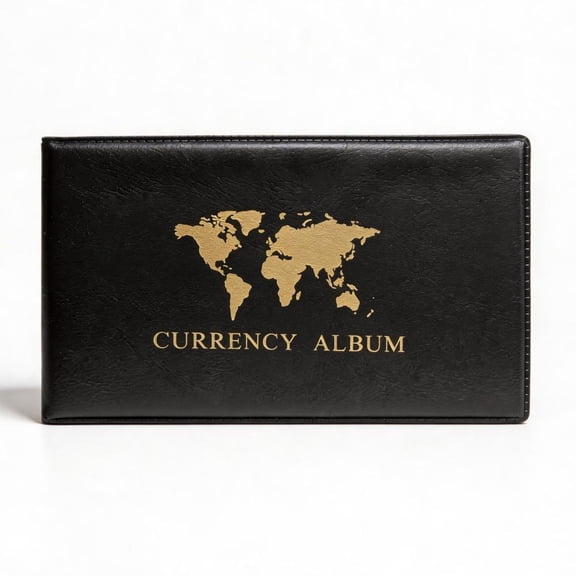 Banknote Album for Collectors PVC Leather 40 Pocket Currency Holder, 20 Pages Clear PP Sleeves, Waterproof Money Storage Book for World Banknotes, Souvenirs & Gifts, 8.3" x 1.2" x 5