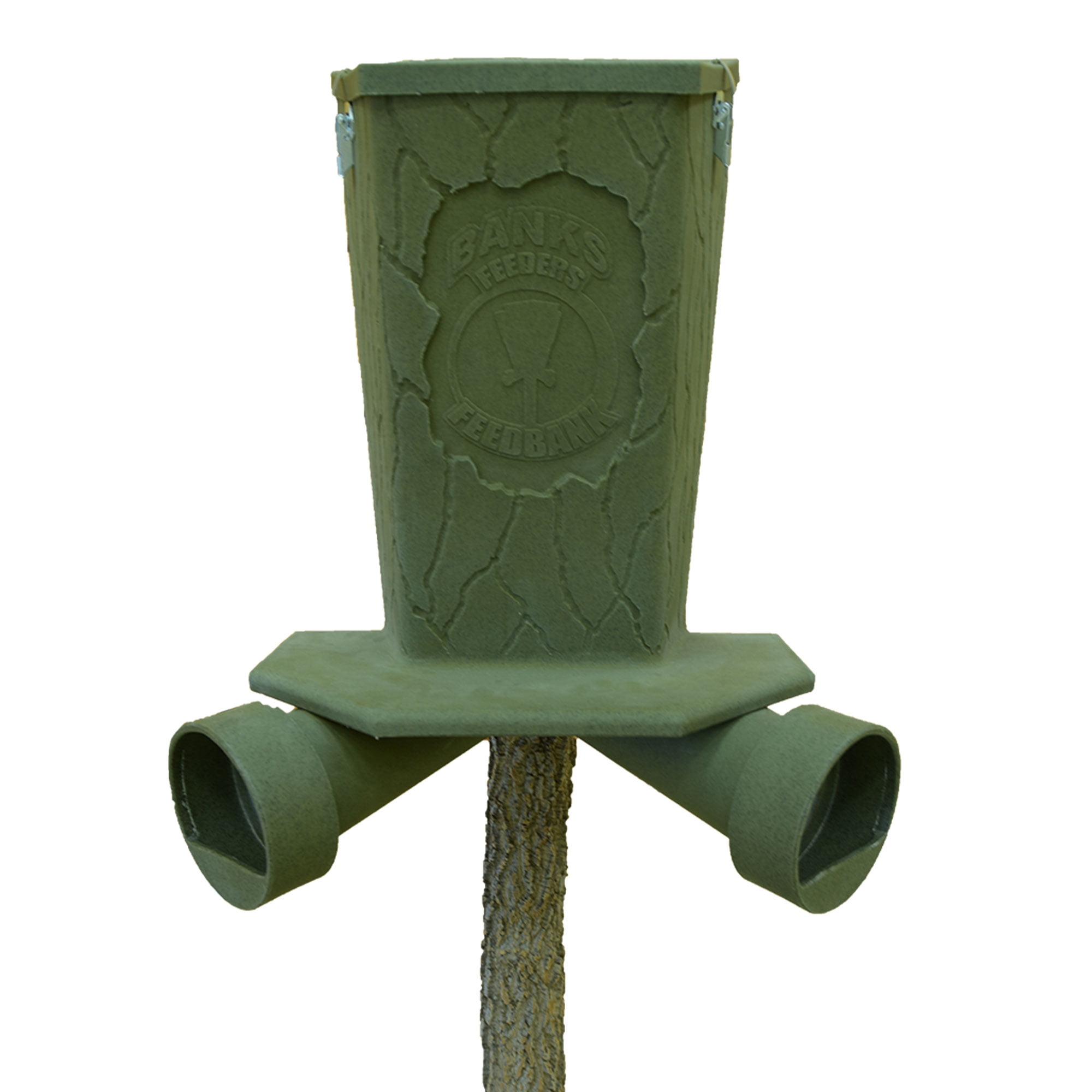 Banks Outdoors Gravity Fed Feed Bank Deer and Game Hunting Feeder 40 Lb Capacity