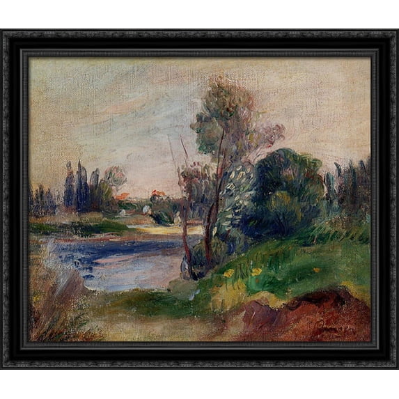 Banks of the River 32x28 Large Black Ornate Wood Framed Canvas Art by Pierre Auguste Renoir
