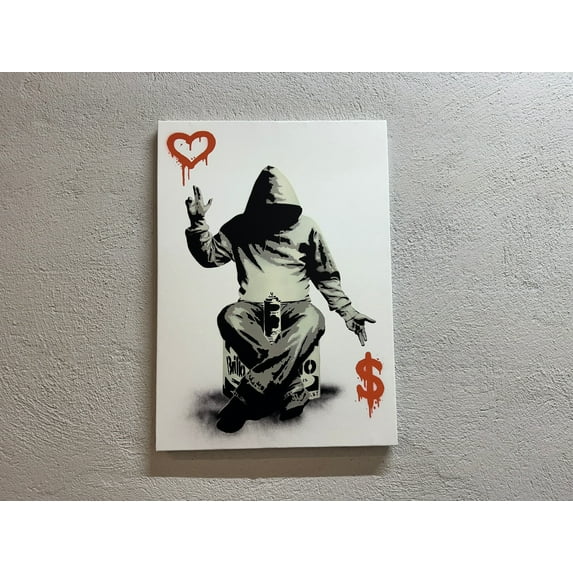 Banksy Art, Love Canvas, Painting Artwork, Banksy Love Money Artwork, Graffiti Wall Art, Banksy Boy Printed, Canvas Wall Decor - Natural Framed
