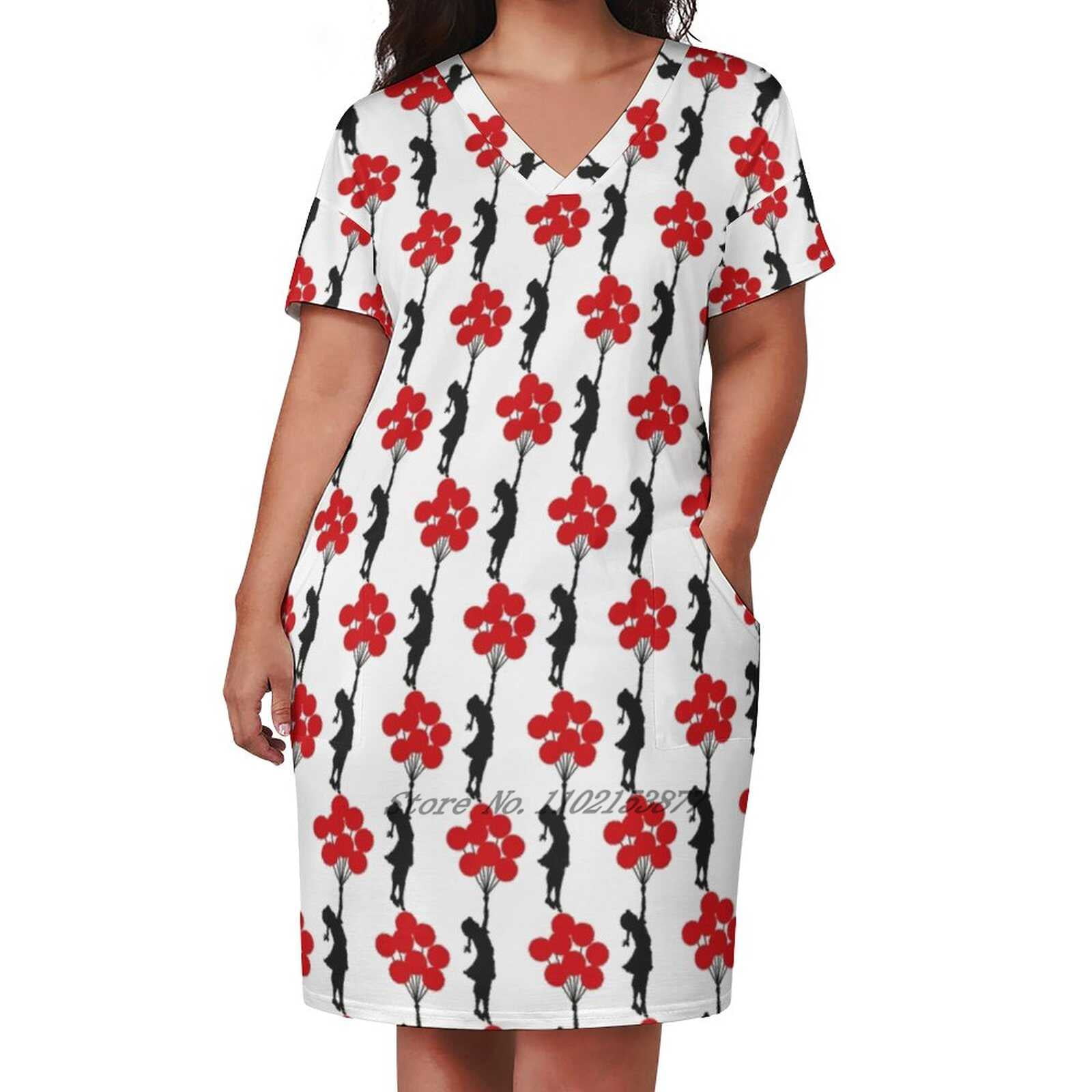 Banksy Balloon Girl Loose Pocket Dress Fashion Print Dress Short Sleeve