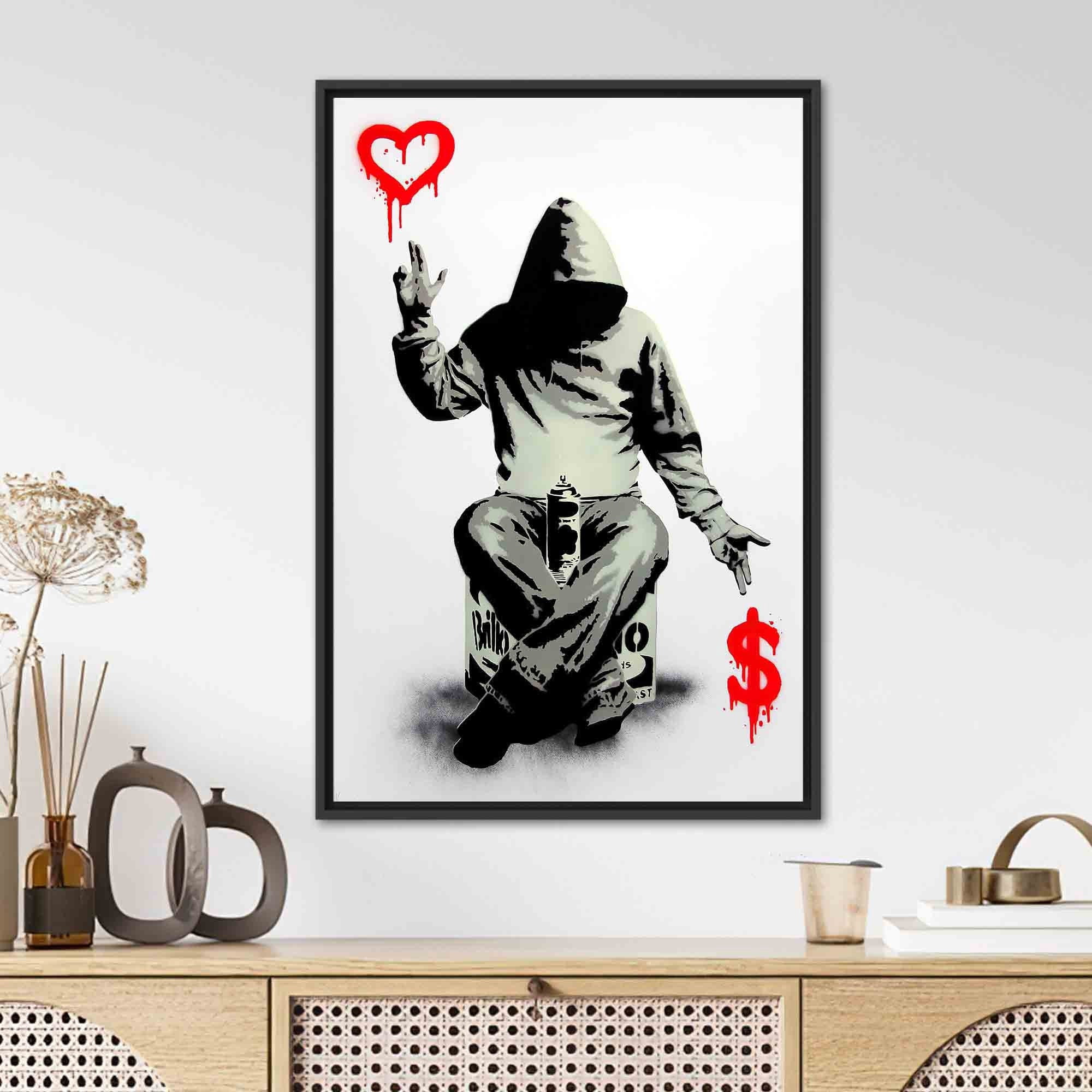 バンクシー「ハート男」 Banksy Boy Art Canvas, Banksy Heart Poster, Love Or Money Wall