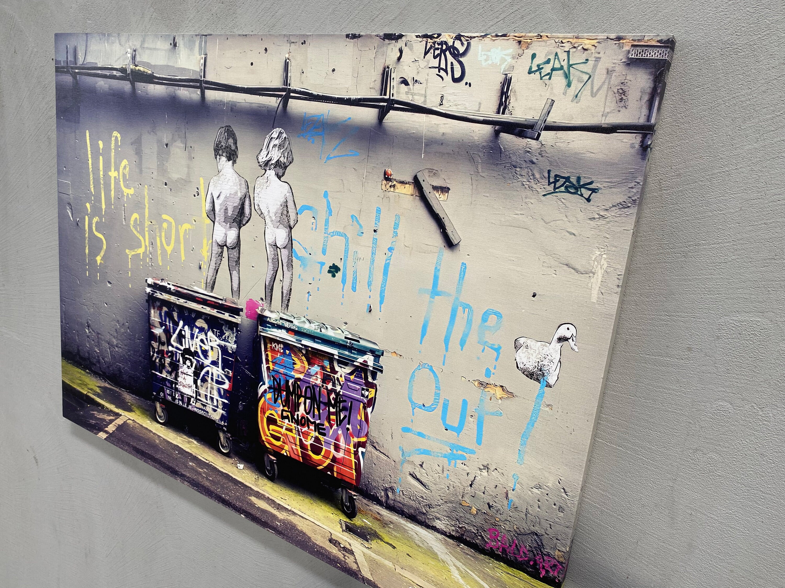 Banksy 'Life Is Short' Framed Canvas Print - 24x16 Inch Wall Art Decor On 18mm Deep Pine Wood Frame