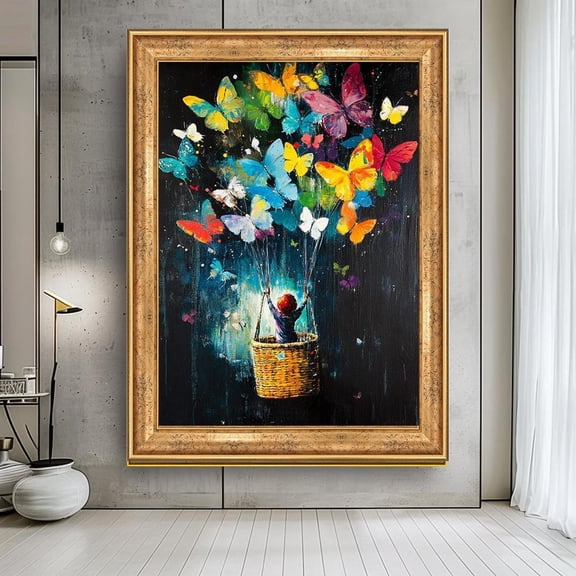 Banksy Butterfly Balloon Canvas, Banksy Wall Art, Whimsical Hot Air Balloon Canvas, Colorful Surreal Fantasy Artwork, Wall Art, Unframed Poster Size 12x18