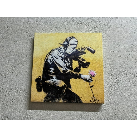 Banksy Cameraman And Flower, Painting on Canvas, Gift for Her, Canvas, Graffiti 3D Canvas, Painting Poster, Abstract Canvas, Canvas Wall Decor - Rolled Canvas