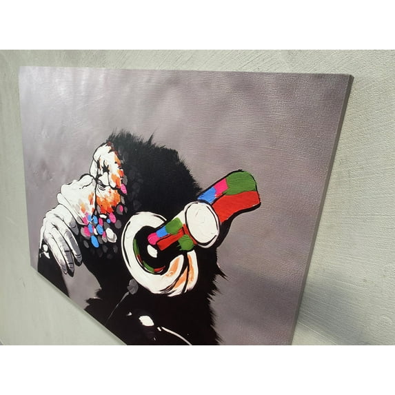 Banksy Canvas Art, Gorilla Canvas Art, Graffiti Monkey Canvas Art, Abstract Artwork, Street Wall Art, Banksy Monkey Art, Canvas Wall Decor - 3P-White Framed