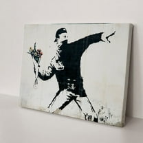 Banksy Canvas Art Print Black Art Wall Decor Flower Thrower Banksy Street Art Banksy Abstract Gallery Exhibition Canvas Living Room Decor(12" W x 8" H，Framed)