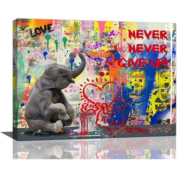 Banksy Canvas Wall Art Funny Elephant Pictures Wall Decor Graffiti Poster Prints Banksy Street Pop Painting Modern Artwork Home Decoration for Bathroom Bedroom Living Room