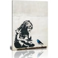 thumbnail image 1 of Banksy Canvas Wall Art Girl With Blue Bird Street Graffiti Large Canvas Prints for Living Room Bedroom Home Decorations Modern Stretched Framed Artwork 16x12 inch / 40x30 cm, 1 of 6