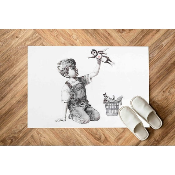 Banksy Child Rugs, Abstract Rug, Indoor Rugs, Rug, Banksy Nurse Rugs, Customs Rug, Anti-Slip Carpet Rugs, Dining Room Rug, White Rug, 5.2'x7.5' - 160x230 cm