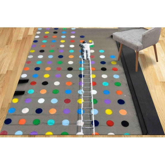 Banksy Dot Painter Rug Saloon Rugs, Banksy Rug, Dot Painter Rug, Cute Rug, Abstract Rugs, Banksy Colorful Dot Rugs, Graffiti Rug, 3.3'x9.2' - 100x280 cm