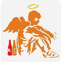 Banksy Fallen Angel Stencil 11.8x11.8inch Reusable Fallen Angel with Wine Bottles Pattern Painting Template DIY Art Banksy Theme Stencil for Painting on Wood Wall and Furniture