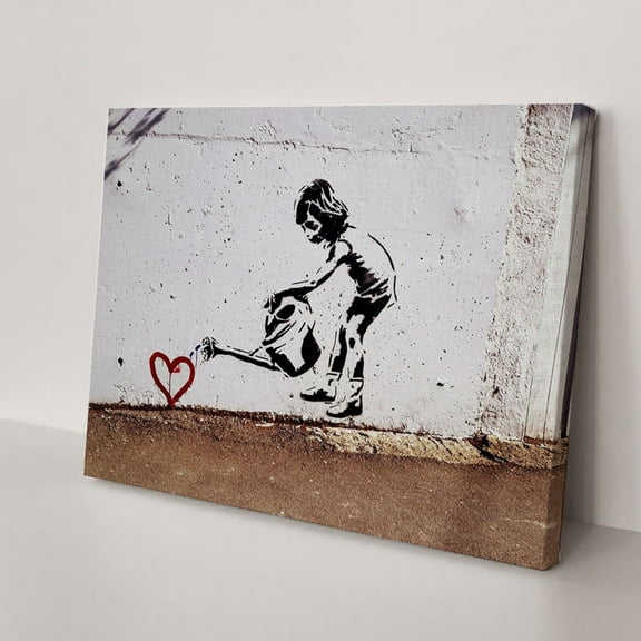 Banksy Girl Heart Canvas Wall Art,Banksy Girl Canvas Print Art, Banksy Wall Art, Extra Large Wall Art, Modern Wall Decor, Housewarming Gifts(12" W x 8" H，Framed)