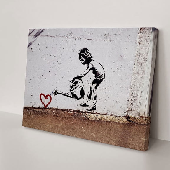 Banksy Girl Heart Canvas Wall Art,Banksy Girl Canvas Print Art, Banksy Wall Art, Extra Large Wall Art, Modern Wall Decor, Housewarming Gifts(18" W x 12" H，Framed)