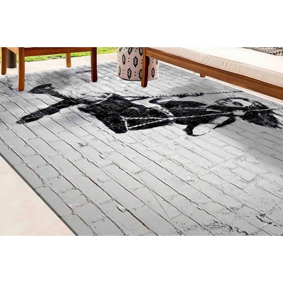 Banksy Girl On Swing Rugs, Swing Girl Rug, Banksy Rug, Painting Rug, Dining Room Rug, Thin Rug, Wall Hanging Rug, Non Slip Rug, Outdoor Rug, 3.3'x9.2' - 100x280 cm