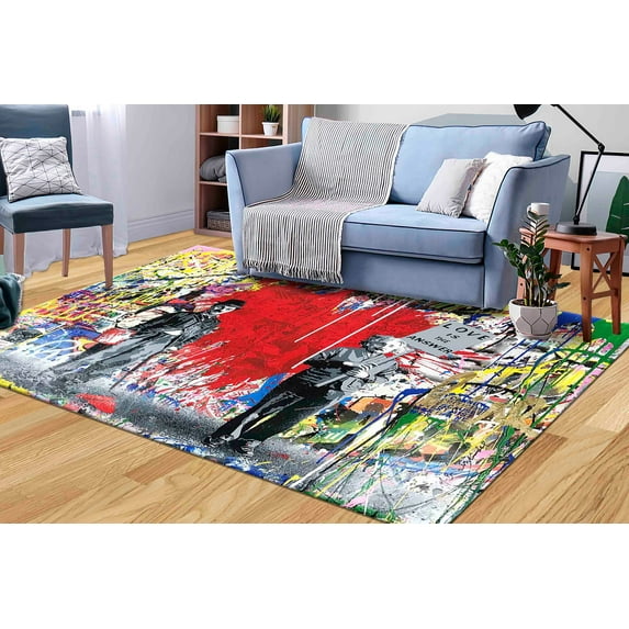 Banksy Graffiti Rug, Gift Rugs, Abstract Rug, Banksy Street Art Rugs, Kitchen Rug, Chaplin Rugs, Personalized Rug, Modern Rug, Small Rug, 1.7'x2.3' - 50x70 cm