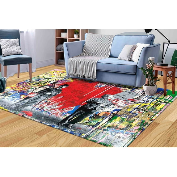 Banksy Graffiti Rug, Gift Rugs, Abstract Rug, Banksy Street Art Rugs, Kitchen Rug, Chaplin Rugs, Personalized Rug, Modern Rug, Small Rug, 2.3'x3.3' - 70x110 cm