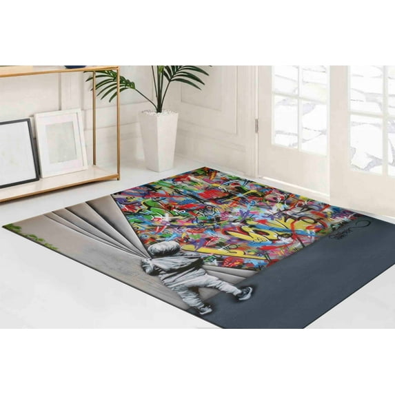 Banksy Graffiti Rug, Graffiti Rugs, Large Rug, Banksy Rug, Gift For The Home Rug, Wedding Rugs, Cool Rugs, Bridesmaid Gift Rug, Indoor Rugs, 1.7'x2.3' - 50x70 cm