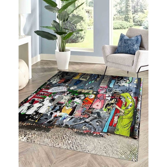 Banksy Graffiti Rugs, Abstract Graffiti Rug, Area Rug, Machine Washable Rug, Street Rug, Modern Rug, Colorful Rug, Runner Rug, Graffiti Rug, 2'x3' - 60x90 cm