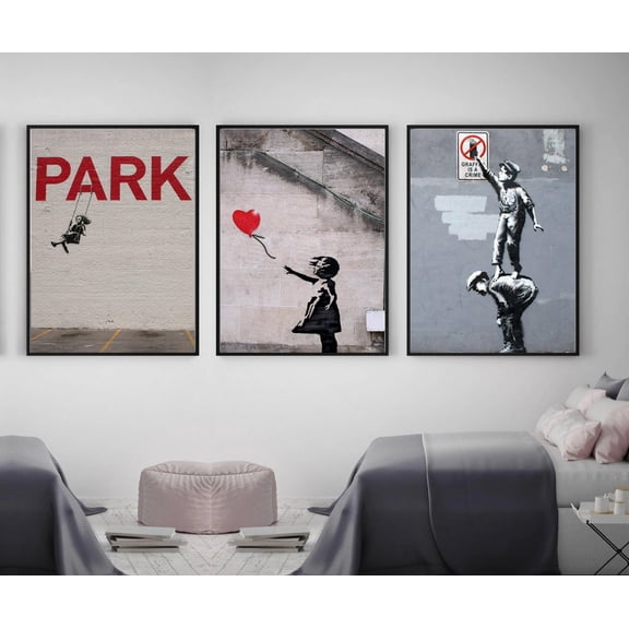 Banksy Graffiti Street Art Framed Canvas Set of 3