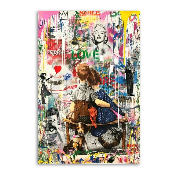 Banksy Graffiti Work Well Together Wall Art Poster Scroll Canvas Painting Picture Living Room Decor Home 24x36inch(60x90cm)